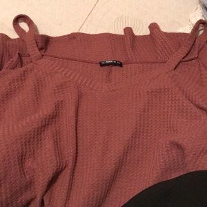 3XL cold shoulder dark pink dress shirt